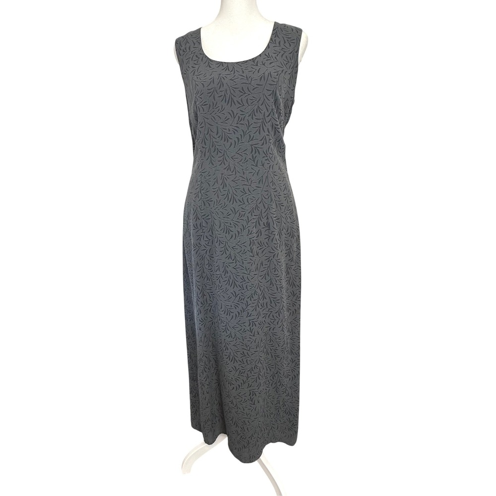 Banana Republic Maxi Dress 6 Gray Leaf Print Sleeveless Scoop Neck 90s Classic